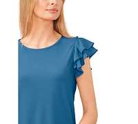 CeCe Women's Ruffled Flutter-Sleeve Short Sleeve Knit Top