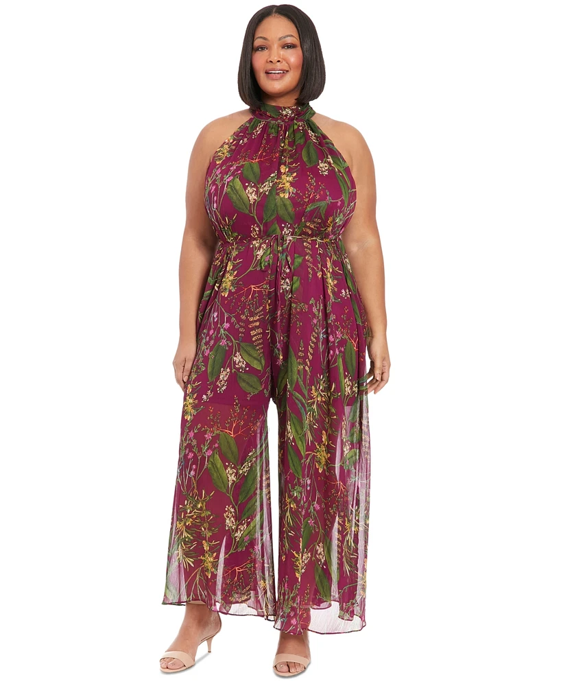 London Times Plus Halter-Neck Printed Jumpsuit