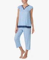 Ellen Tracy Women's Short Sleeve Cropped Pj Set