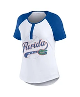 Women's Wear by Erin Andrews White Florida Gators Baseball Logo Raglan Henley T-Shirt