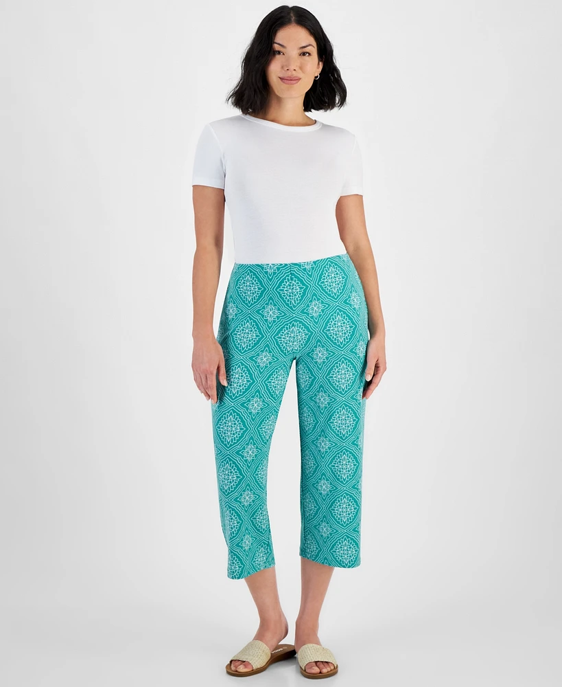 Jm Collection Petite Printed Pull-On Capri Pants, Created for Macy's