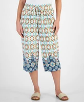 Jm Collection Petite Border-Print Pull-On Cropped Pants, Created for Macy's