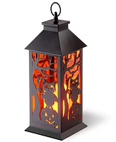 National Tree Company 12" Halloween Lantern with Led Lights, Carved Images of Owls, Pumpkins, Leafless Trees