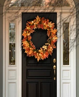 National Tree Company 36" Pre-Lit Artificial Autumn Wreath, Decorated with Gourds, Pinecones, Maple Leaves, Berry Clusters and Lights, Autumn Collecti