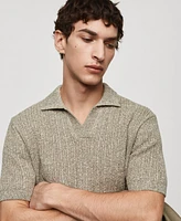 Mango Men's Marbled Cotton Knit Polo Shirt