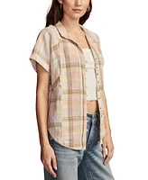 Lucky Brand Women's Plaid Cotton Short-Sleeve Beach Shirt