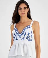 Guess Women's Kaira Linen Embroidered Peplum Top