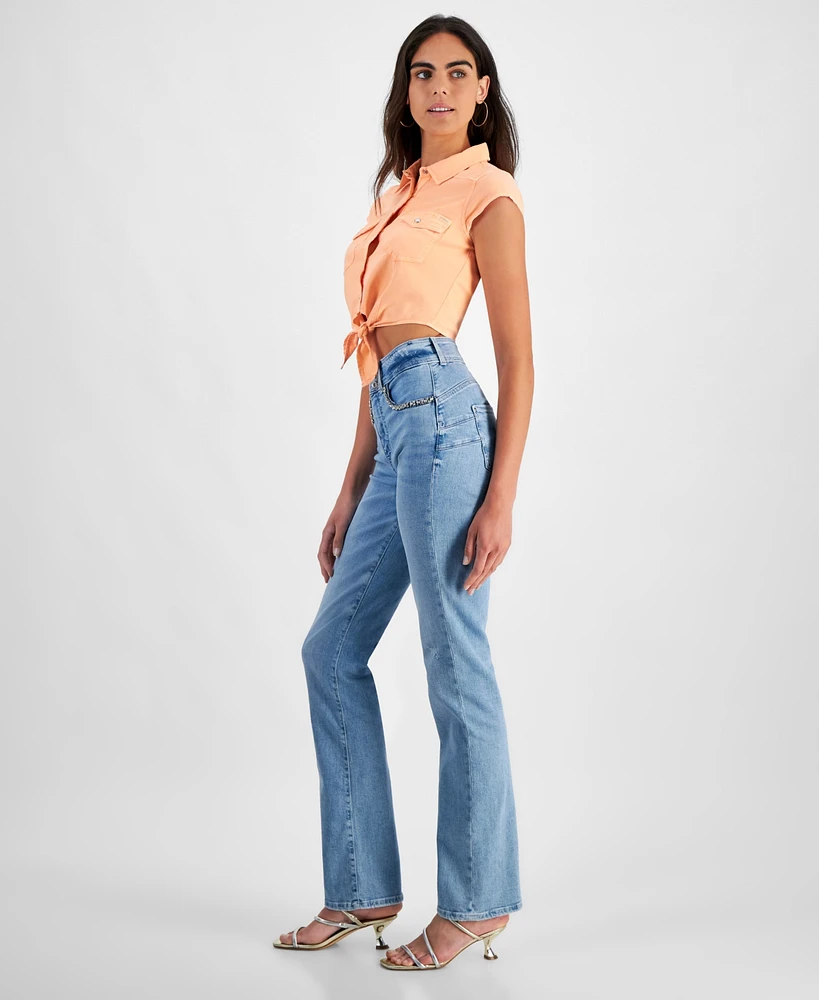 Guess Women's Embellished Shape Up Straight Leg Jeans