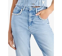 Guess Women's High Rise Embellished Mom Jeans