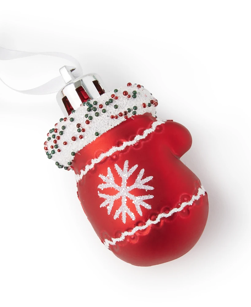 Holiday Lane Mini Red and White Shatterproof Mitten Ornaments, Set of 4, Created for Macy's
