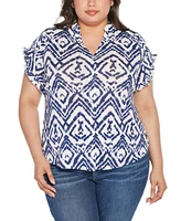 Belldini Plus Distressed Ikat Print Top