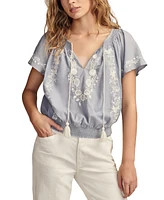 Lucky Brand Women's Embroidered Flutter-Sleeve Top