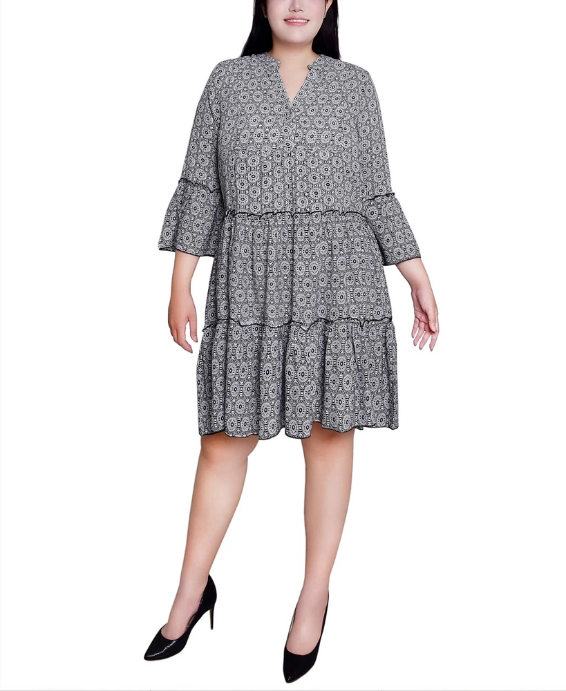 Ny Collection Plus 3/4 Sleeve Tiered Dress