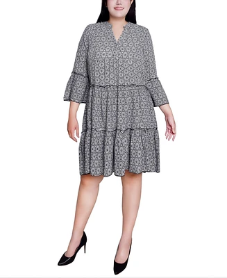 Ny Collection Plus 3/4 Sleeve Tiered Dress