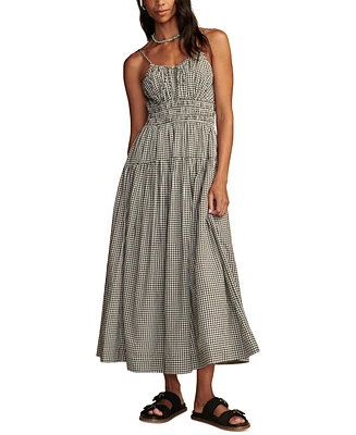 Lucky Brand Women's Checked Smocked-Bodice Midi Dress