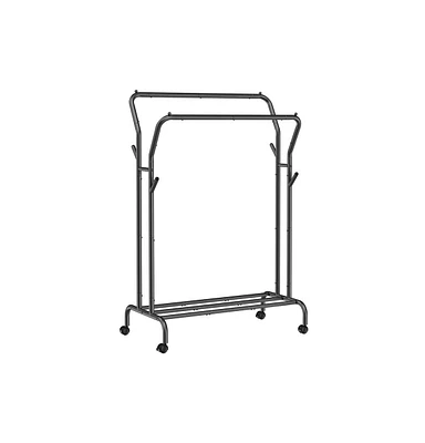 Slickblue Clothes Rack, Double-rod Clothing Rack With Wheels, Heavy-duty Metal Frame, Garment