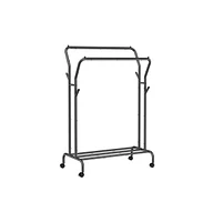 Slickblue Clothes Rack, Double-rod Clothing Rack With Wheels, Heavy-duty Metal Frame, Garment