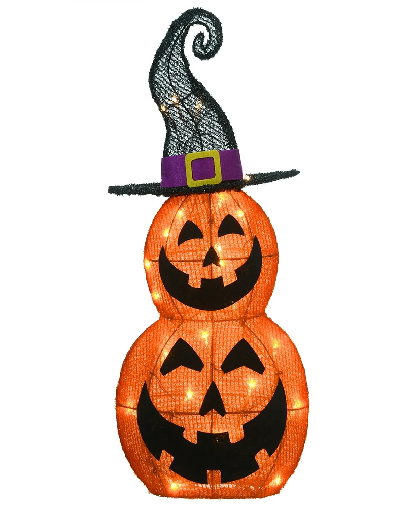 National Tree Company 19" Pre-Lit Stacked Pumpkins in Witch's Hat Outdoor Decoration, Led Lights, Halloween Collection