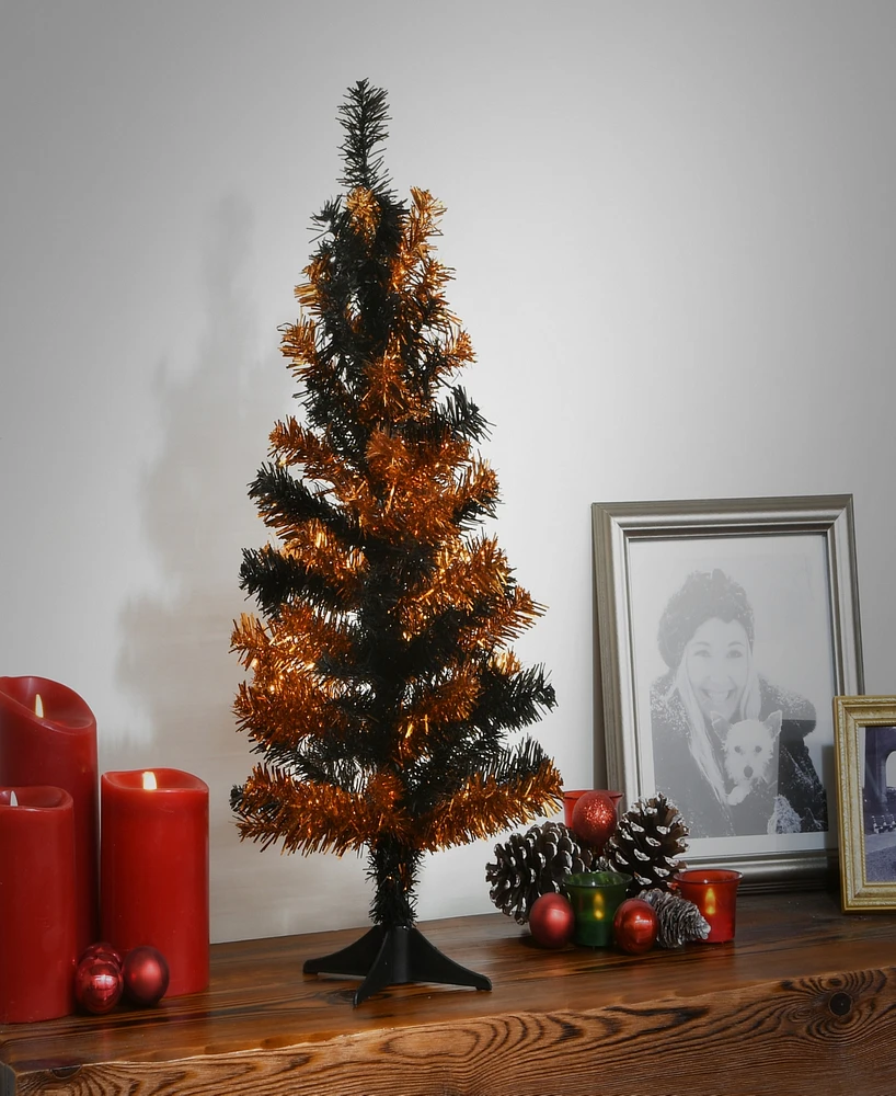 National Tree Company 24" Tinsel Tree, Black, Orange, Halloween Collection