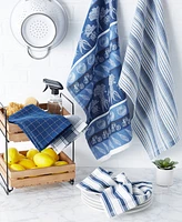 Design Imports Assorted Pattern, Kitchen Collection, Dishtowels Dishcloth, Marine Blue, 5 Piece