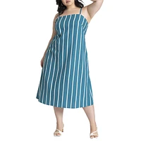 Eloquii Plus Stripe Linen-Blend Midi Dress