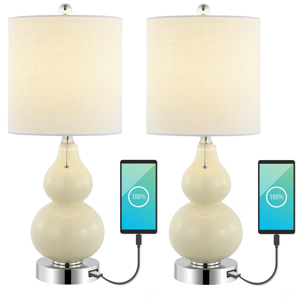 Jonathan Y Cora Classic Retro Glass Led Table Lamp with Usb Charging Port (Set of 2)