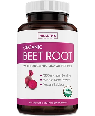 Healths Harmony Usda Organic Beet Root Powder |1350mg Beets Per Serving with Black Pepper for Extra Absorption | Super Antioxidant and Nitrate Supplem