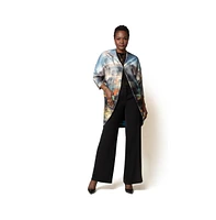 Terese Sydonna Women's V-Neck ¾- Sleeve Printed Scuba Big Pocket Kimono