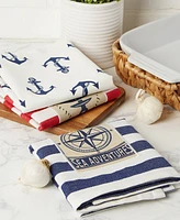 Design Imports Maritime Collection Kitchen Dishtowel Set, 18x28, Anchor Stripes, 3 Piece