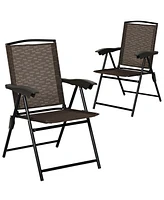 Gymax 2PCS Folding Sling Chairs Steel Armrest Patio Camping W/Adjustable Back