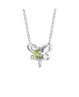 GiGiGirl Sterling Silver White Gold Plated with Light Green Tourmaline Butterfly Pendant Necklace