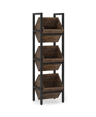 Tribesigns Basket Stand, 3 Tier Wood Shelving Unit with Baskets, Vertical Standing Basket Storage Tower for Kitchen Bathroom Living Room