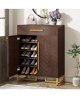 Tribesigns Shoe Cabinet with Doors, 20 Pairs Shoe Storage Cabinet with Drawer for Entryway, Modern Shoe Rack Organizer with Shelves for Hallways Bedro