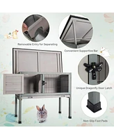 Sugift Small Elevated Rabbit Hutch with Hinged Asphalt Roof and Removable Tray
