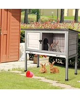 Sugift Small Elevated Rabbit Hutch with Hinged Asphalt Roof and Removable Tray
