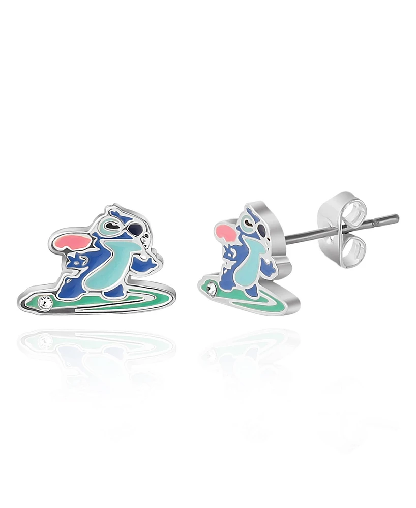 Disney Lilo and Stitch Silver Plated Surfing Stud Earrings