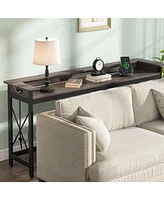 Tribesigns Sofa Table with Outlets and Usb Ports, 70.9 inch Extra Long Console Behind Couch Charging Station, Industrial Narrow Entryway Ha