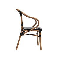 Merrick Lane Sacha Stacking Thonet Bistro Style Chair With Arms, Pe Rattan Seat, And Bamboo Finished Metal Frame For Indoor/Outdoor Use