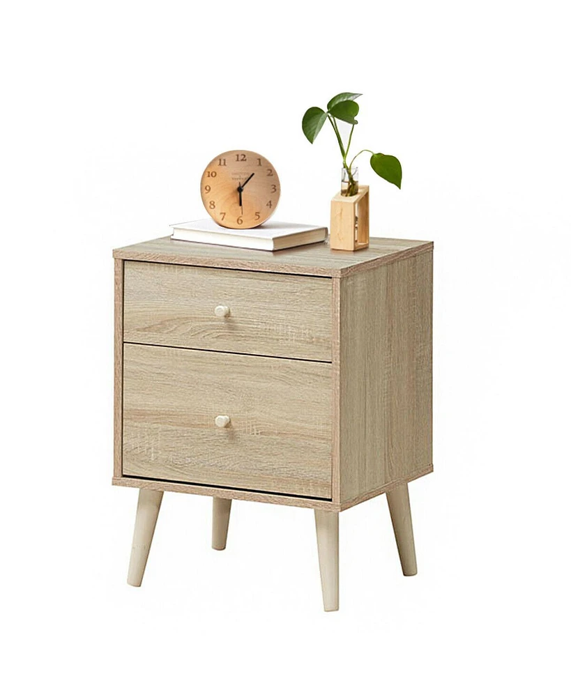 Inolait 2-Drawer Nightstand Beside End Side Table with Rubber Legs