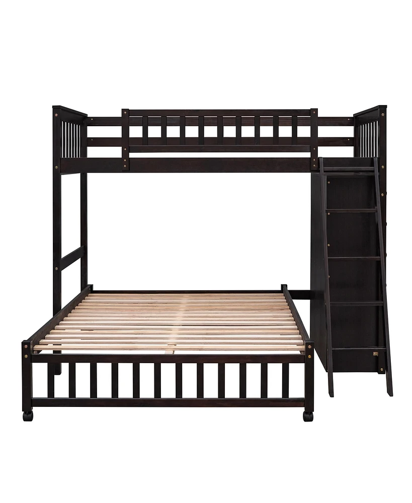 Simplie Fun Wooden Twin Over Full Bunk Bed with Drawers, Shelves, and Wheels Espresso