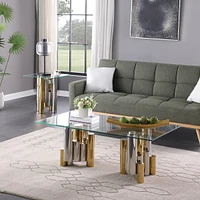 Streamdale Furniture Stainless Steel Rectangular Accent Glass Coffee Table for Living Room- 48" Modern Sleek Center Table with Clear Tempered Glass