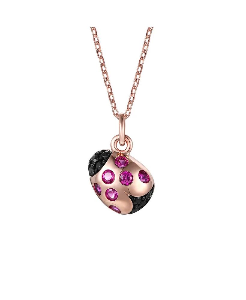 GiGiGirl Children's 18k Rose Gold Plated with Red & Black Cubic Zirconia Ladybug Pendant Necklace