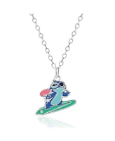 Disney Lilo and Stitch Silver Plated Stitch Surfing Pendant, 16+2" Chain