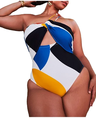 Eloquii Plus One Shoulder Cutout Detail Swimsuit