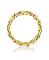 GiGiGirl Young Adults/Teens 14k Yellow Gold Plated with Pink Enamel Inlay Chunky Stiff Chain Ring