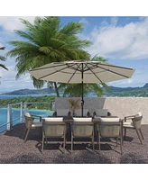 Mondawe 10 ft 3-Tier Led Solar Outdoor Patio Market Umbrella with Push Button Tilt, Navy