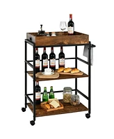 Sugift 3-Tier Kitchen Serving Bar Cart with Lockable Casters and Handle Rack for Home Pub