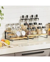Slickblue Spice Rack, Set of 2 Cabinet Shelf Organizers, 3-Tier Extendable Holder, Wicker, Stackable