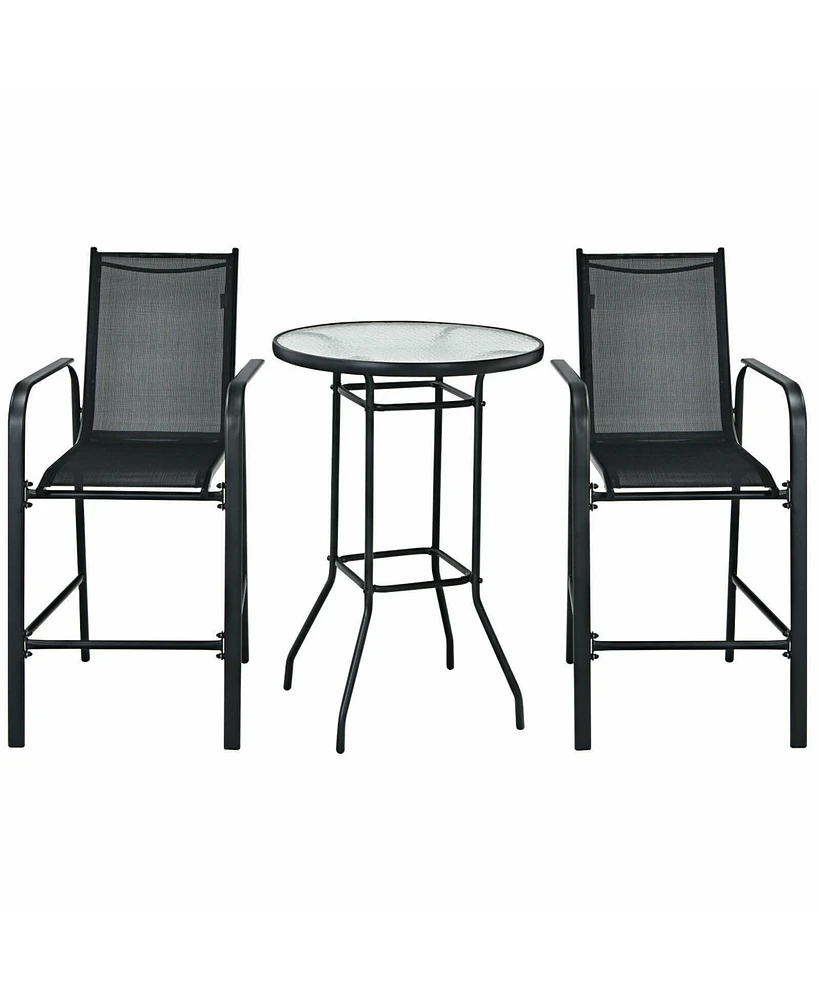 Sugift 3 Pieces Outdoor Patio Bar Table Stool Set-Black