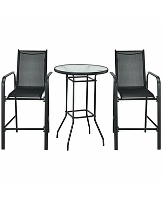 Sugift 3 Pieces Outdoor Patio Bar Table Stool Set-Black